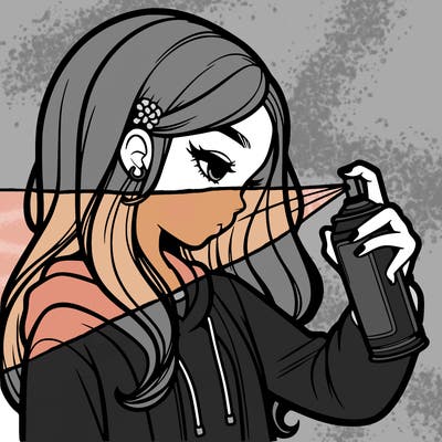 a realistic girl spray painting