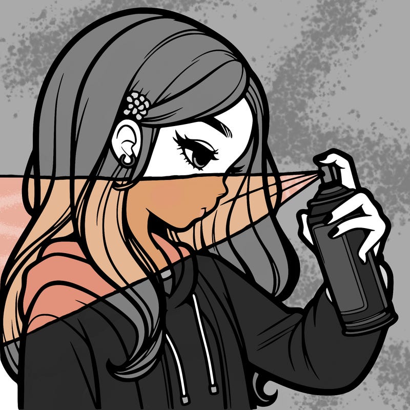 a realistic girl spray painting