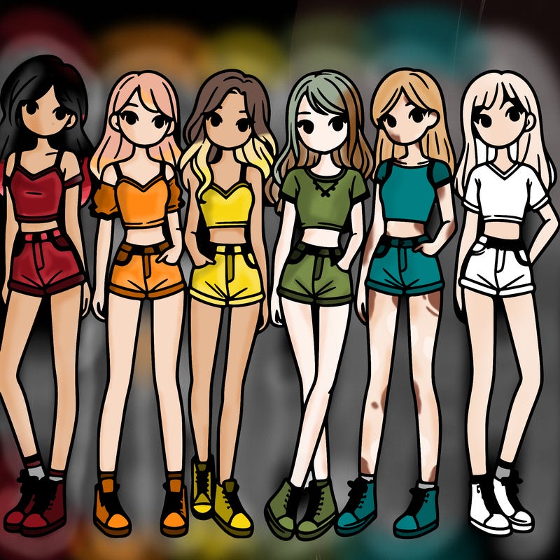 a group of girls wearing crop tops and shorts