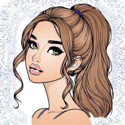 realistic girl with a ponytail on her hair and lips