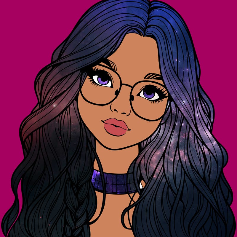 girl with long hair and freckles and glasses realistic