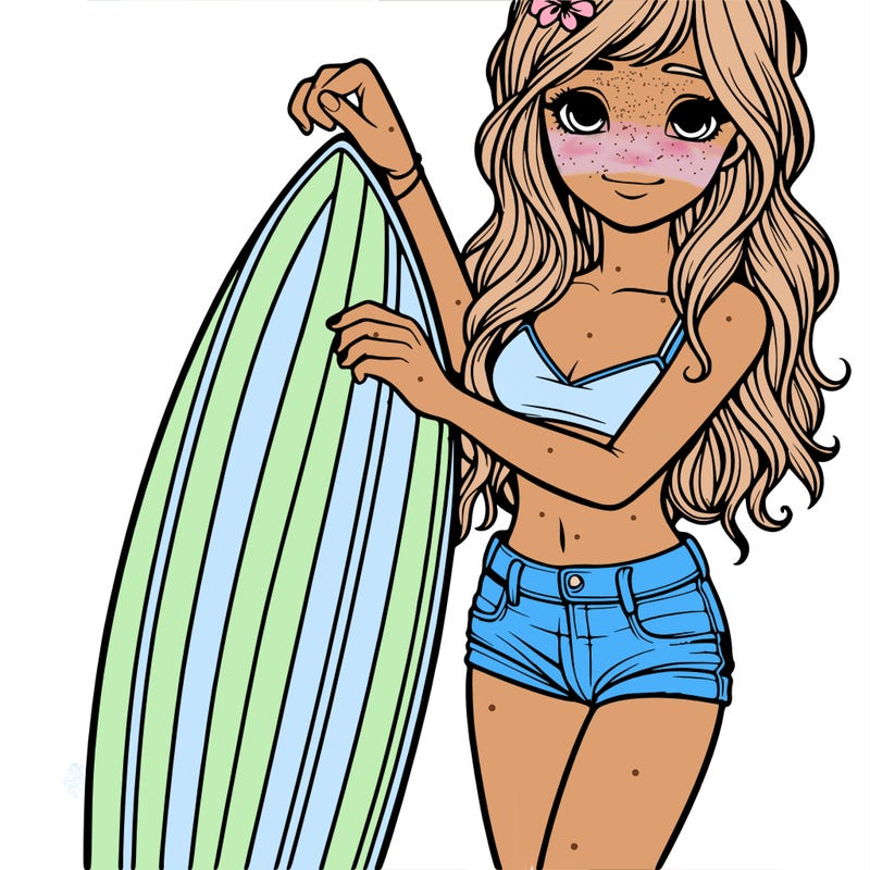 girl with surf board realistic