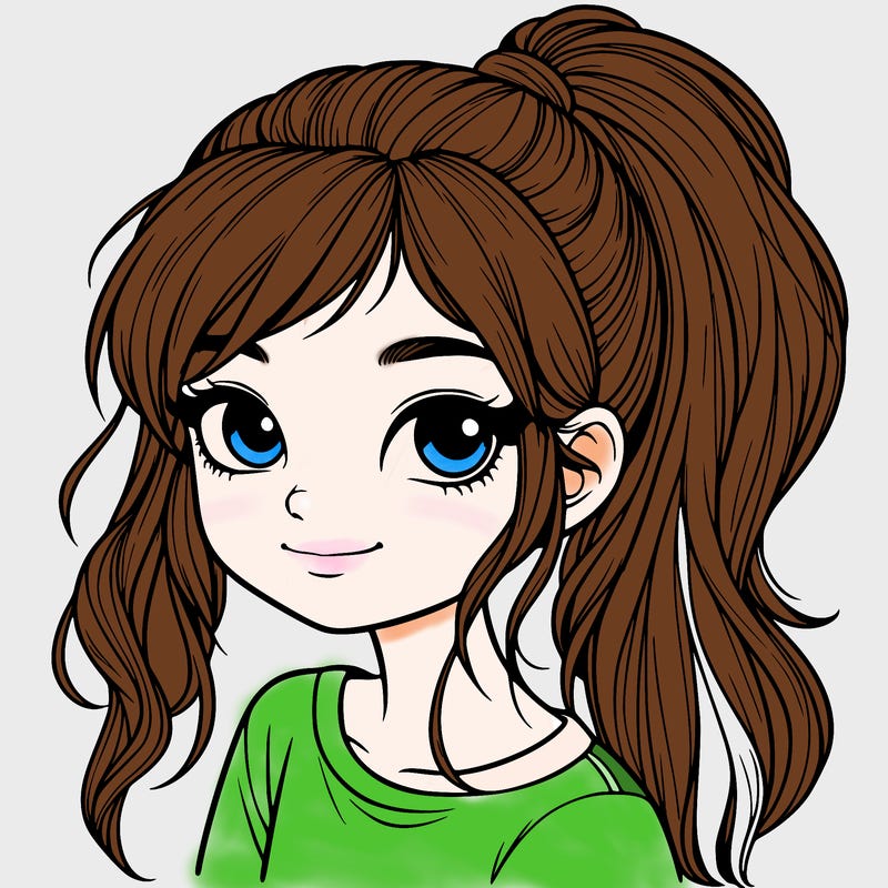 realistic girl with ponytail