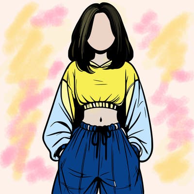 realistic girl faceless with baggy pants and a crop top