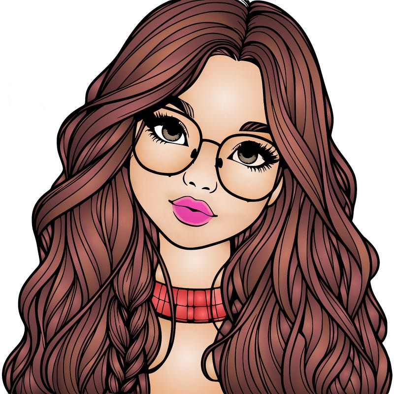 girl with long hair and freckles and glasses realistic