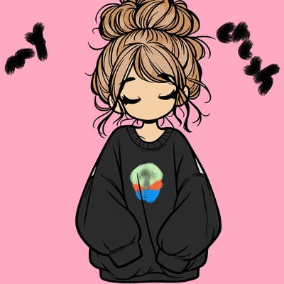 girl with baggy sweatshirt and messy bun
