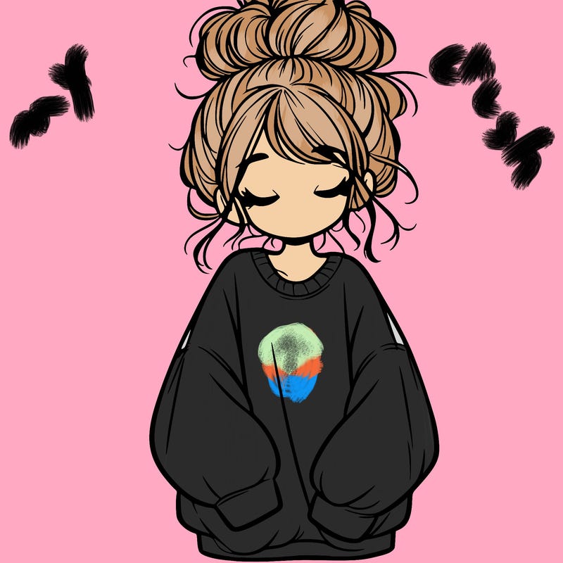 girl with baggy sweatshirt and messy bun
