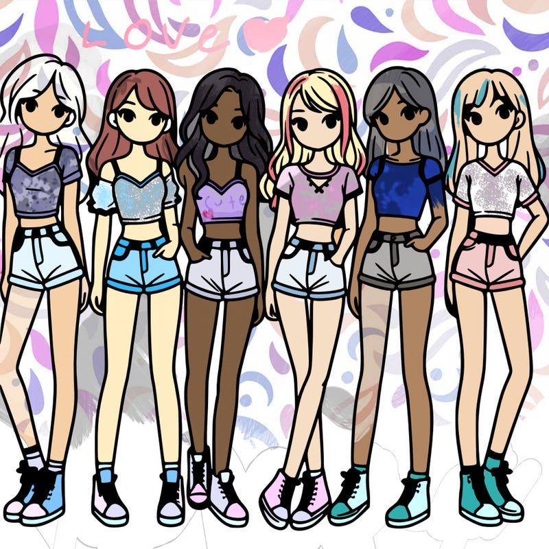 a group of girls wearing crop tops and shorts