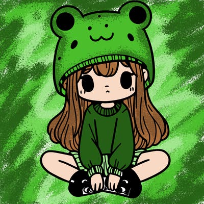 a girl wearing a frog hat and some frog socks