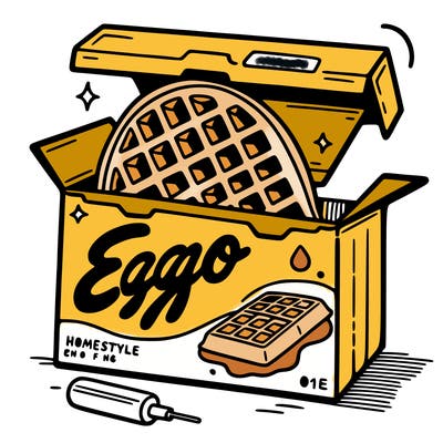 eggo waffle box homestyle with half a waffle sticking out of the box