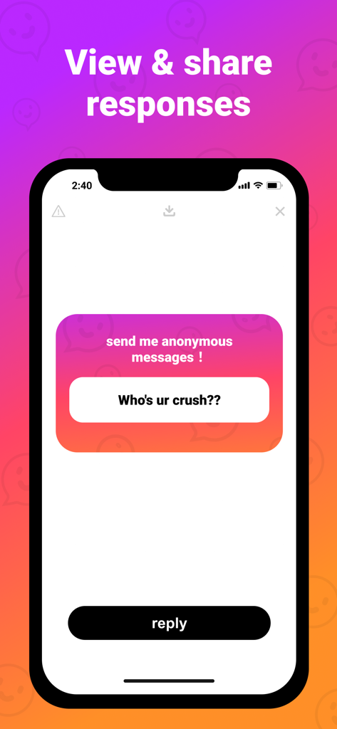 AQA - anonymous q&a - Uma captura de tela do aplicativo AQA exibindo uma pergunta anônima sobre uma paixão com um botão de resposta