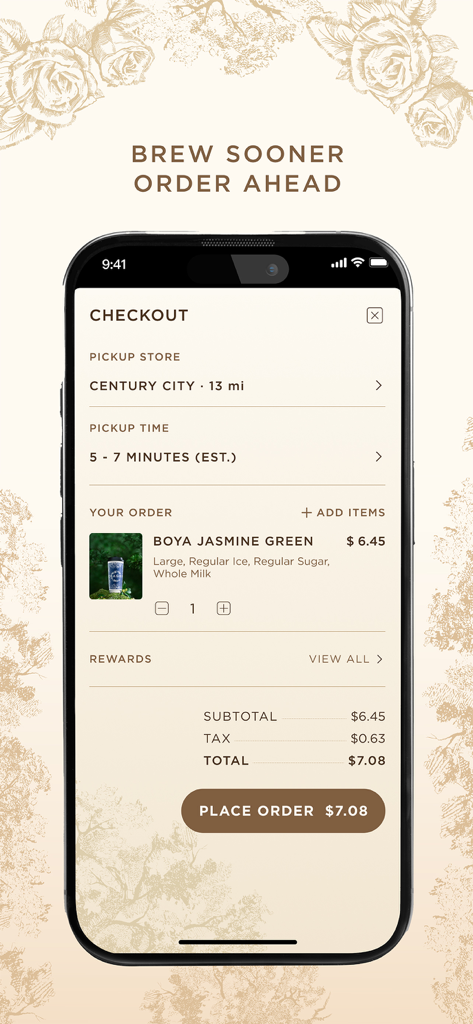 CHAGEE USA - CHAGEE USA 앱의 모바일 주문 결제 인터페이스.