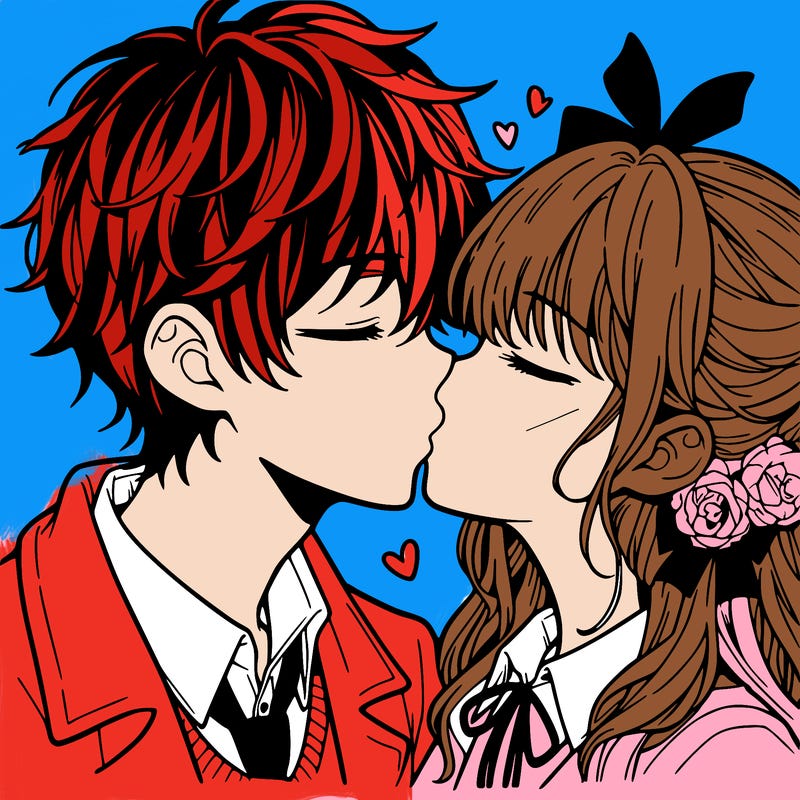 anime boy and girl kissing