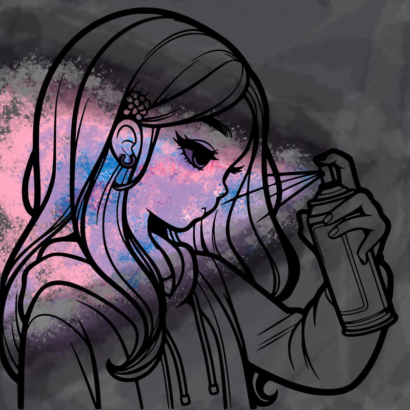 a realistic girl spray painting