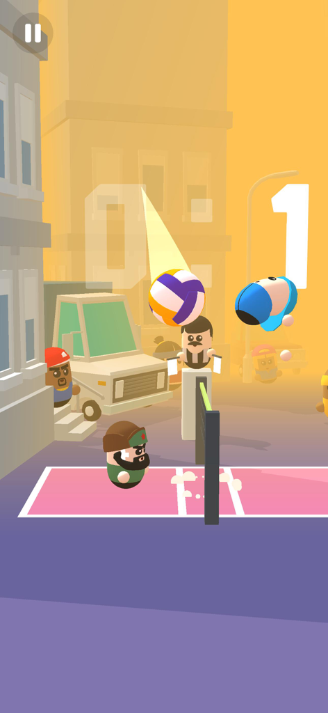 Volleyball Game - Volley Beans - 2人のビーンキャラクターが、都会のストリートコートで1v1バレーボールの試合をプレイしている