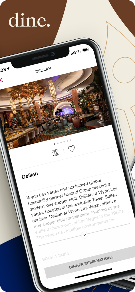 Wynn Resorts - Wynn Resorts mobile app showing the dining reservation page for Delilah restaurant in Las Vegas