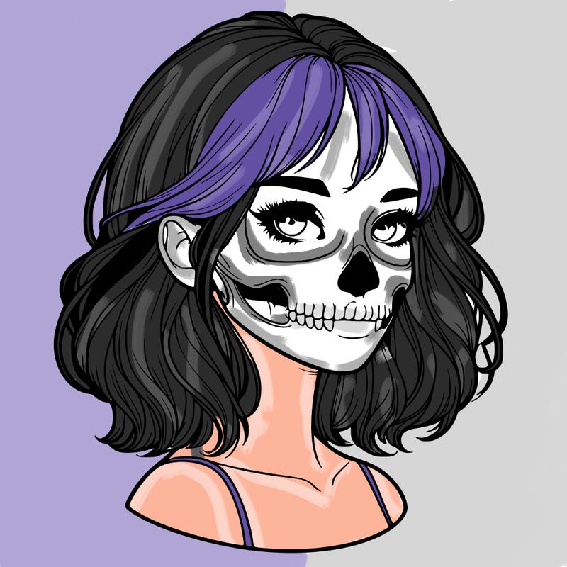 realistic girl with skull