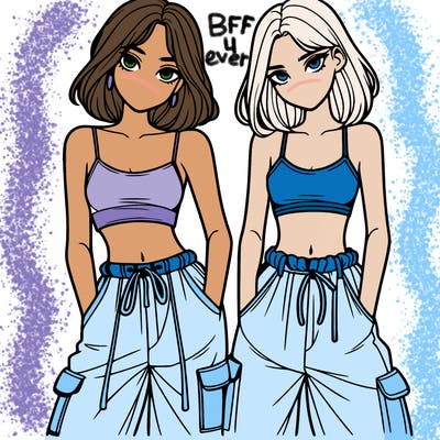 two girls with crop top with baggy pants