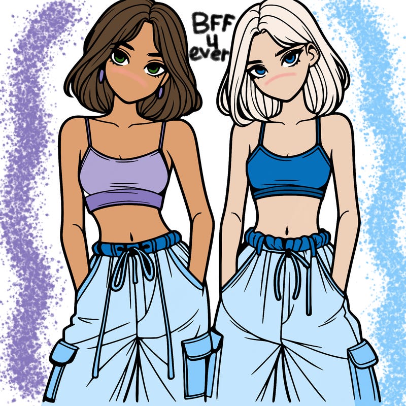 two girls with crop top with baggy pants