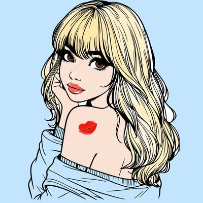 realistic girl with bangs looking over her shoulder