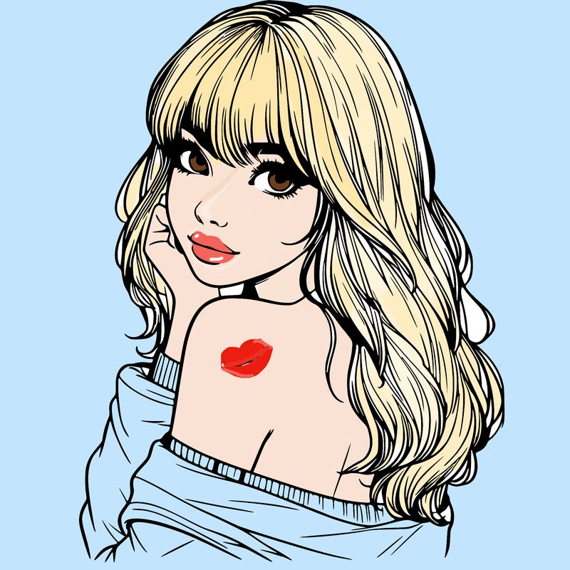 realistic girl with bangs looking over her shoulder