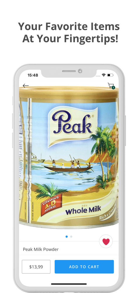 ER African Market - Peak Whole Milk Powder product page on the ER African Market app