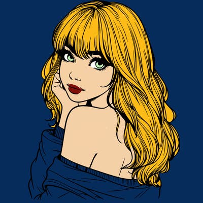 realistic girl with bangs looking over her shoulder