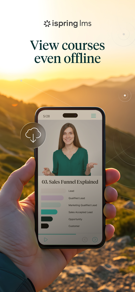 iSpring LMS - Smartphone displaying an offline corporate training course on the iSpring LMS app