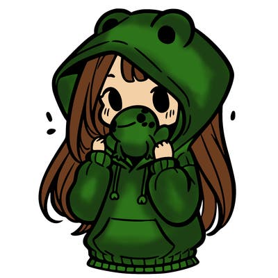 a girl holding a froggy hoodie