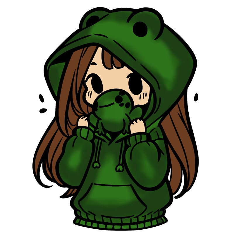 a girl holding a froggy hoodie