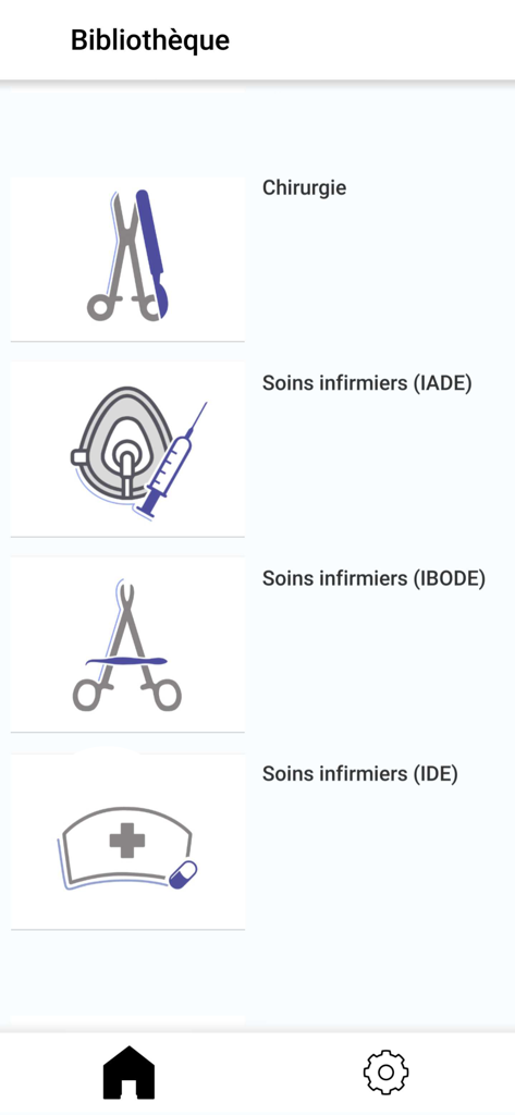 Keyros Medica (Ex Revinax) - Keyros Medica app library showing surgery and nursing training categories
