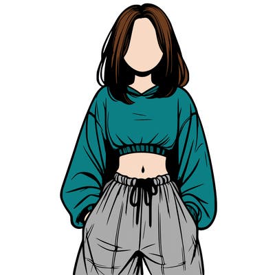 realistic girl faceless with baggy pants and a crop top