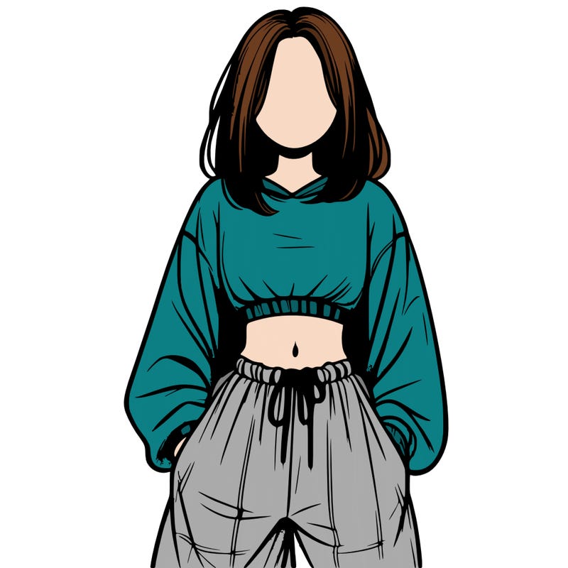 realistic girl faceless with baggy pants and a crop top