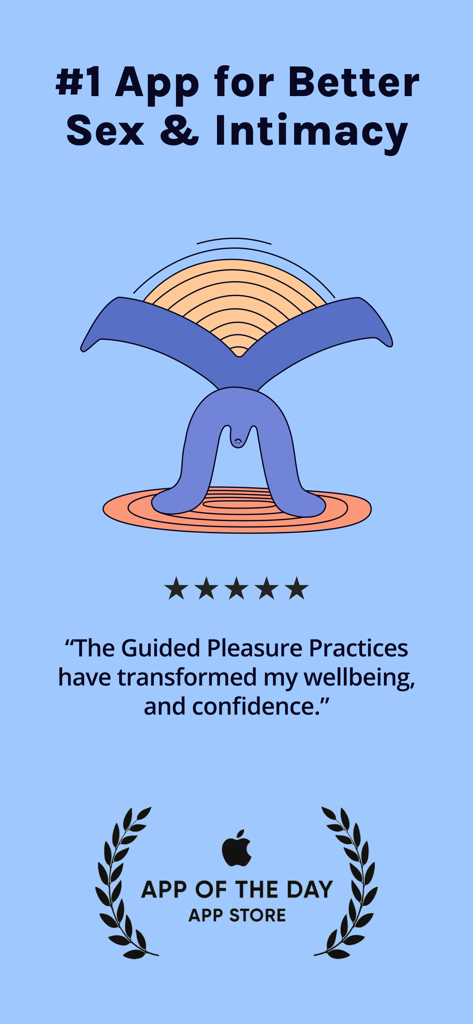 Kama: Intimacy & Connection - Promotional screen for Kama Intimacy and Connection app featuring a five star review and an App Store award.