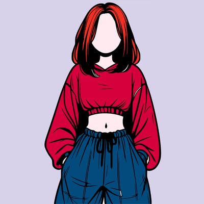 realistic girl faceless with baggy pants and a crop top