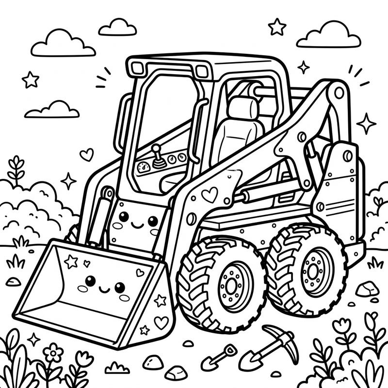 Get ready for an adorable construction adventure with this charming Kawaii Skid Steer Loader coloring page. Featuring a cute, friendly machine and sweet details, it's perfect for all ages to enjoy.