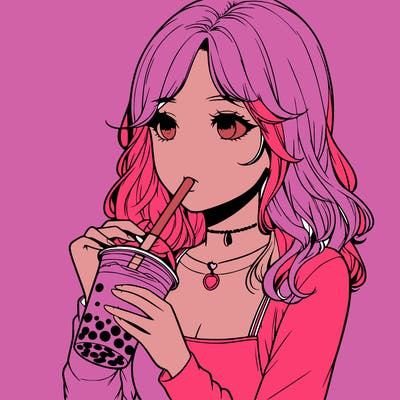 realistic girl drinking boba tea