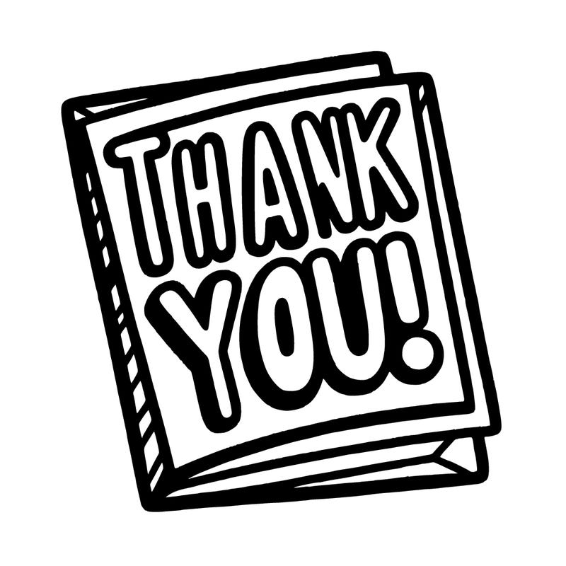 a card with the letters thank you