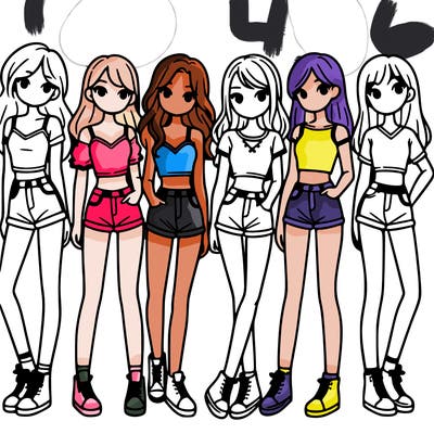 a group of girls wearing crop tops and shorts