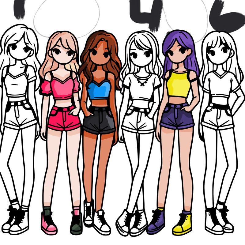 a group of girls wearing crop tops and shorts
