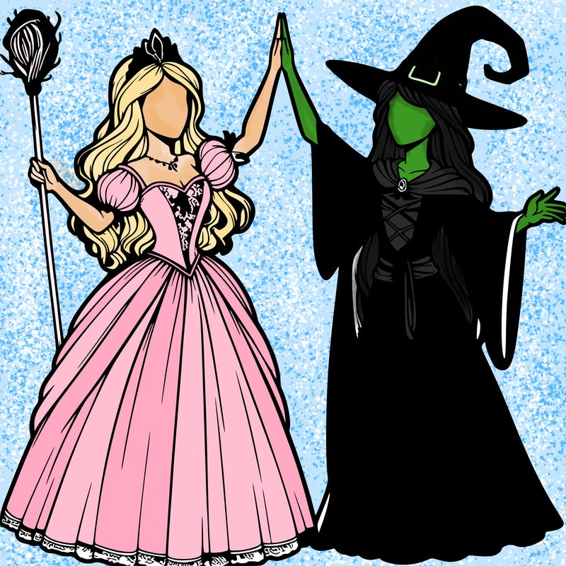 detailed realistic split of a princess and a witch