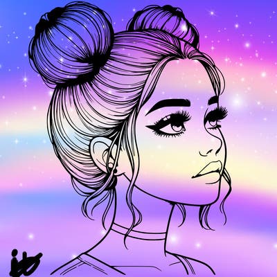 realistic girl with buns on the top of her head
