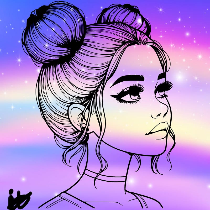 realistic girl with buns on the top of her head