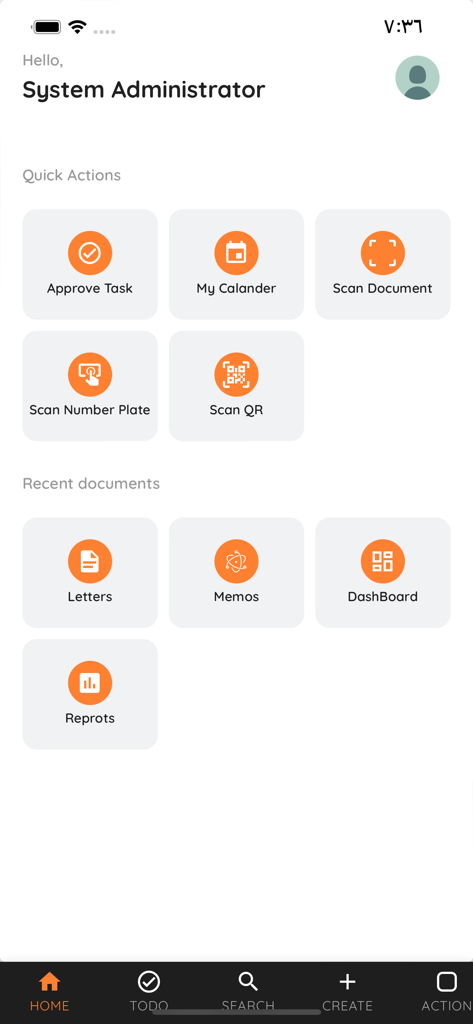 SpectroNova Systemadministrator-Dashboard mit Schnellaktionen und kürzlich bearbeiteten Dokumenten für das Leasingmanagement