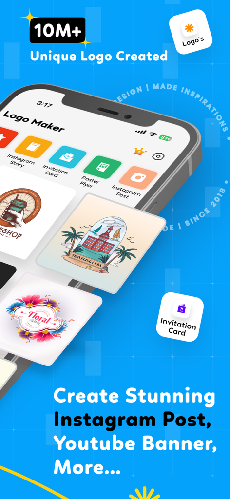 Logo Maker : Flyer Maker - Interface of the Logo Maker app showcasing templates for social media posts and professional logos