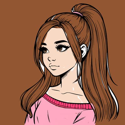 realistic girl with a high ponytail