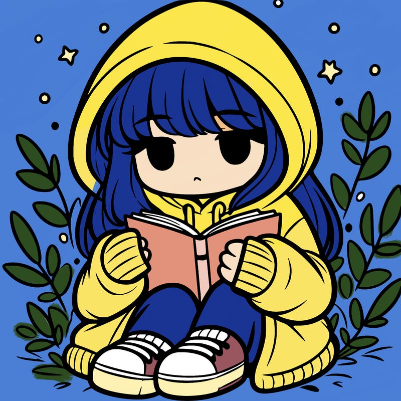 girl in oversized hoodie reading a book