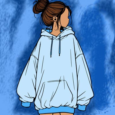 realistic girl with a oversized sweatshirt on and a bun