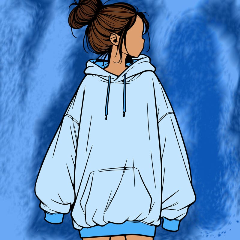 realistic girl with a oversized sweatshirt on and a bun