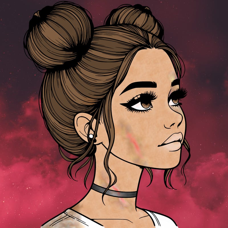 realistic girl with buns on the top of her head
